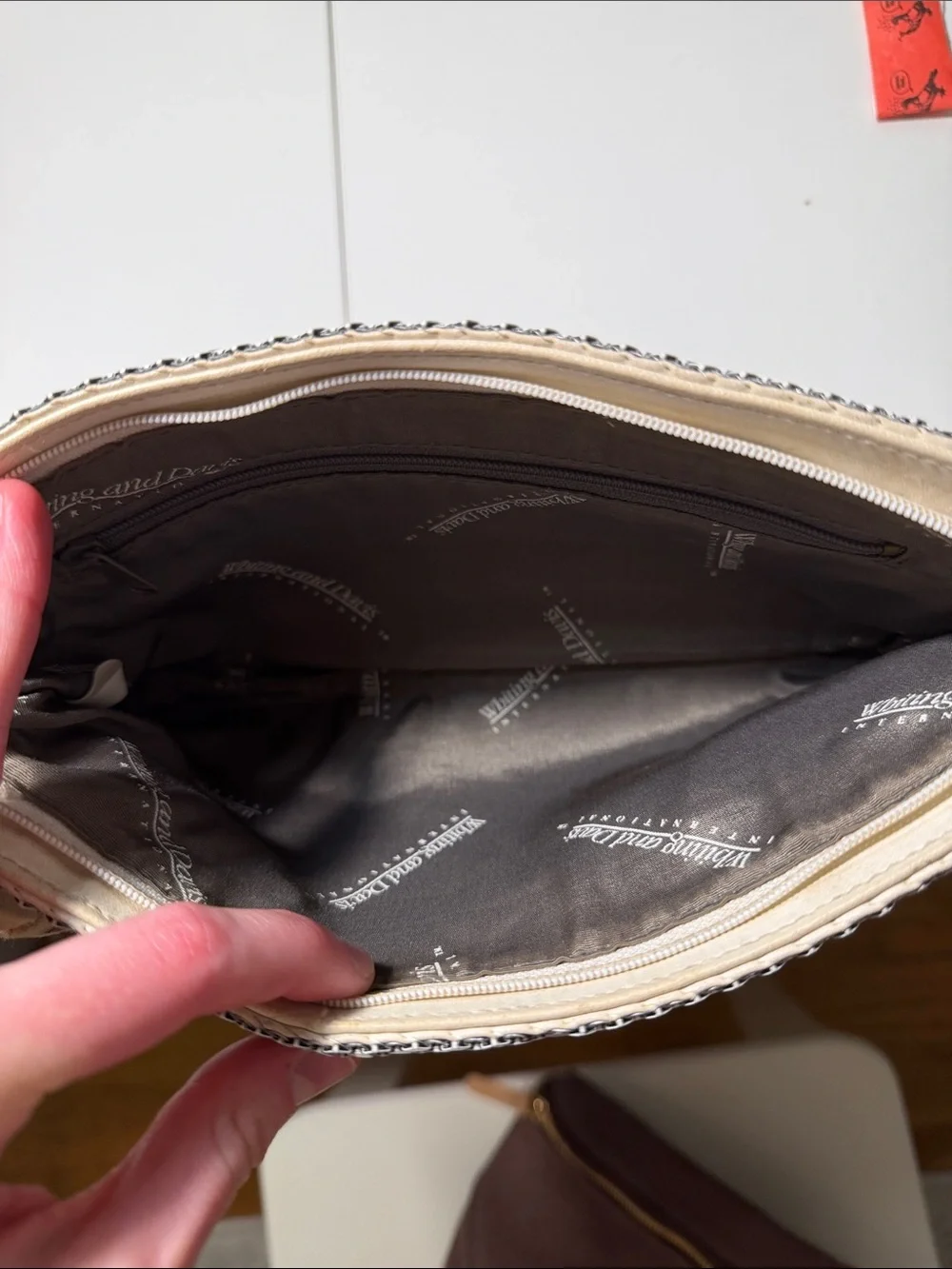 Whiting & Davis white shiny bag